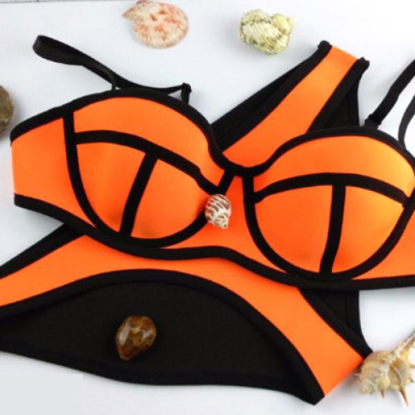Maillot de bain Femme Bikini Neoprene Neon Fashion Swimwear Orange